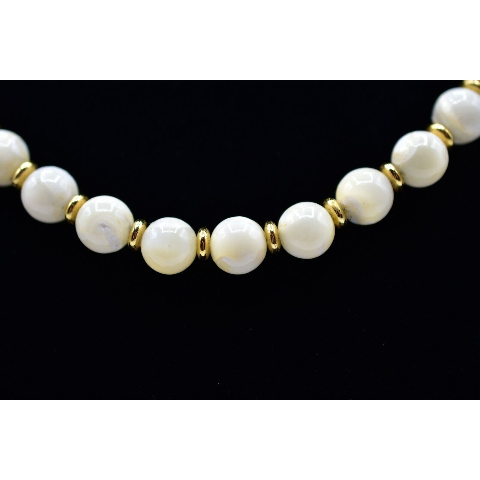 St John Vintage Beaded Necklace Collar Mother Of Pearl Gold Rare Signed Bin1 150$